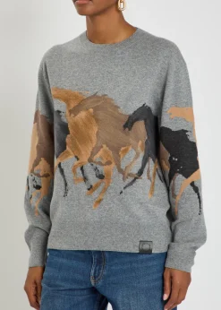 Racing Horses intarsia wool jumper