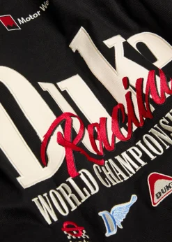 Racing patchwork appliqués cotton varsity jacket