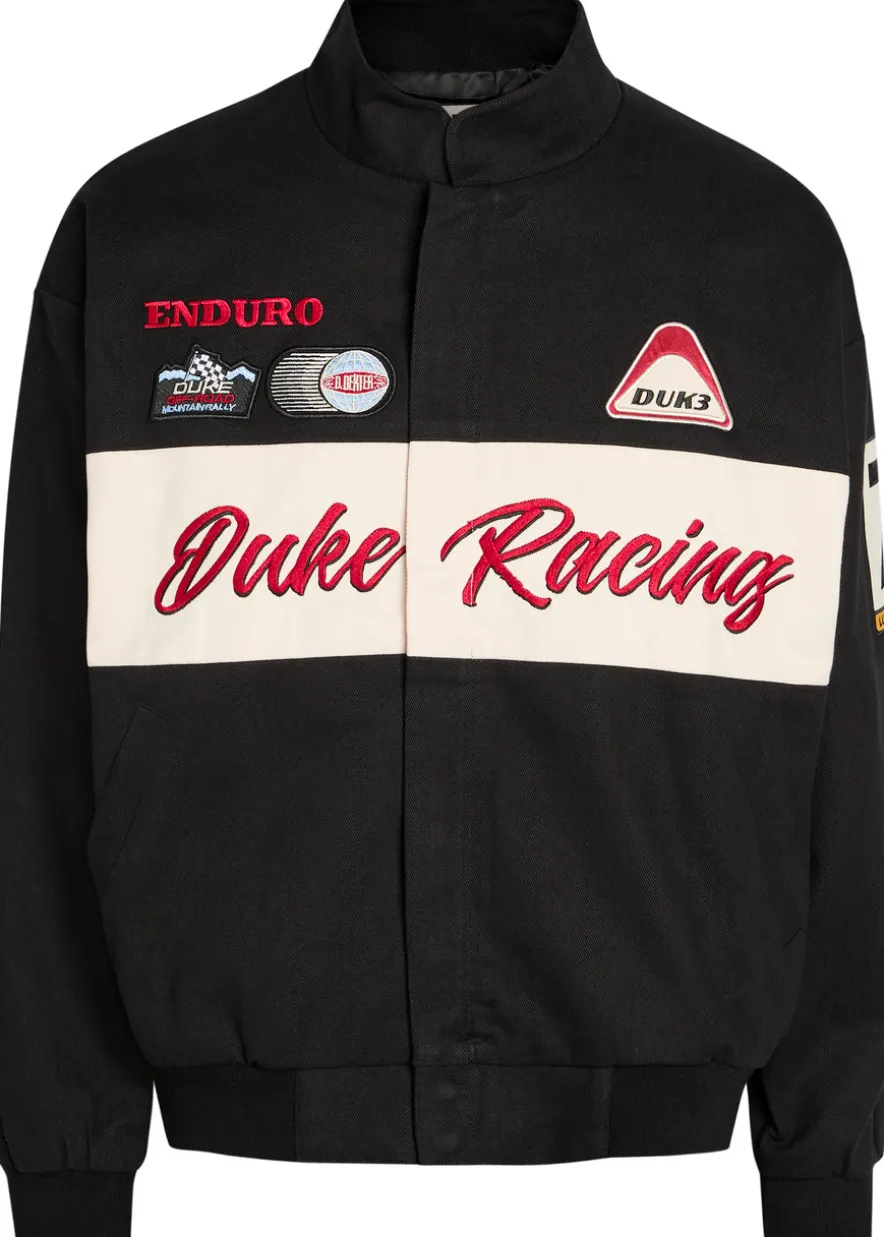 Racing patchwork appliqués cotton varsity jacket