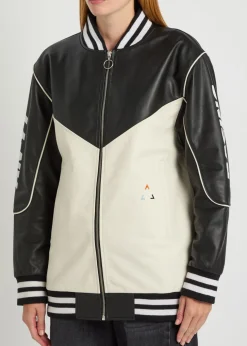 Racing quilted colour-blocked leather bomber jacket