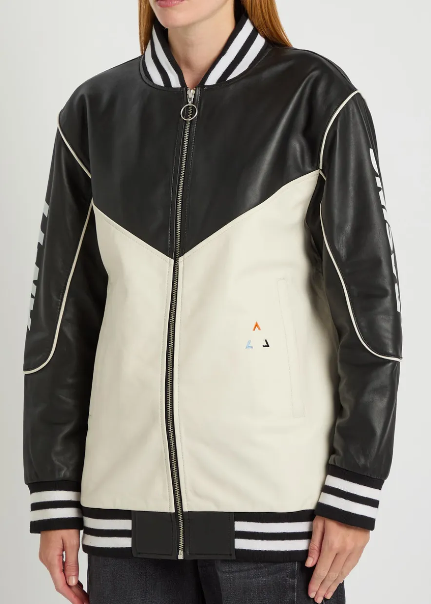 Racing quilted colour-blocked leather bomber jacket