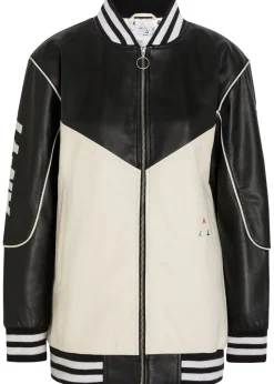 Racing quilted colour-blocked leather bomber jacket