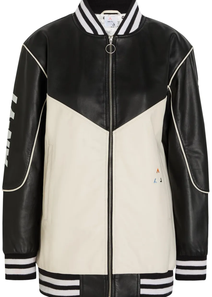 Racing quilted colour-blocked leather bomber jacket