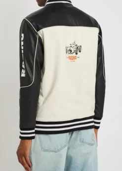 Racing quilted colour-blocked leather bomber jacket