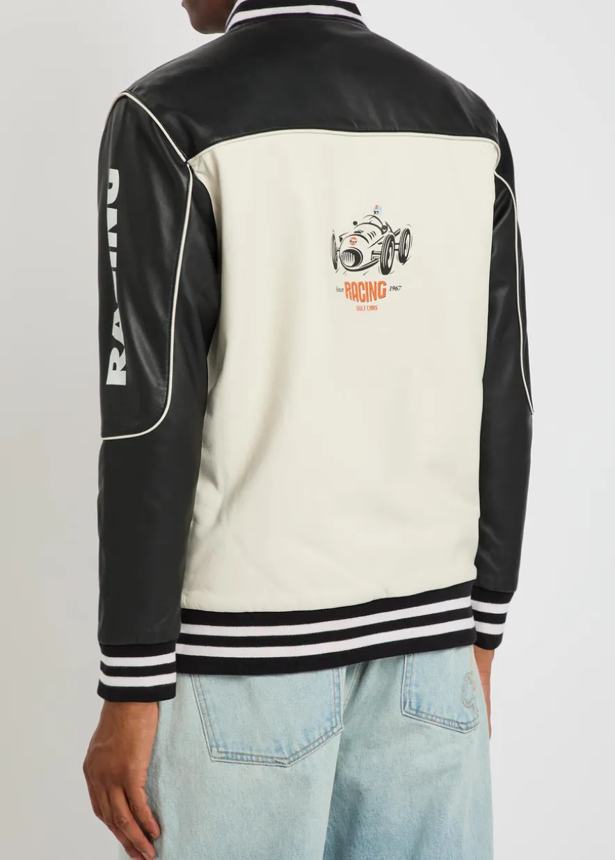 Racing quilted colour-blocked leather bomber jacket