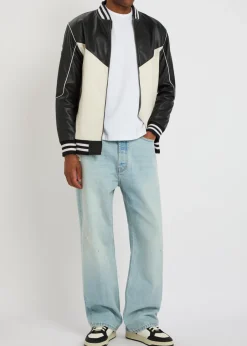 Racing quilted colour-blocked leather bomber jacket