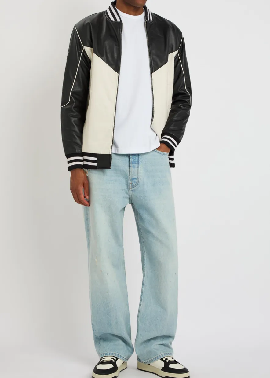 Racing quilted colour-blocked leather bomber jacket