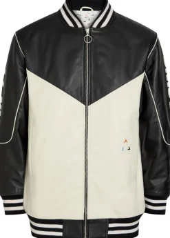 Racing quilted colour-blocked leather bomber jacket