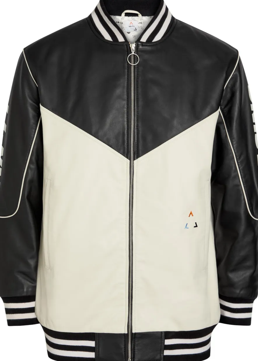 Racing quilted colour-blocked leather bomber jacket
