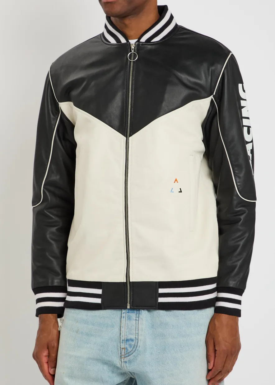 Racing quilted colour-blocked leather bomber jacket