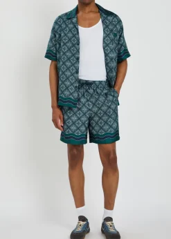 Radiating logo-monogram silk shorts