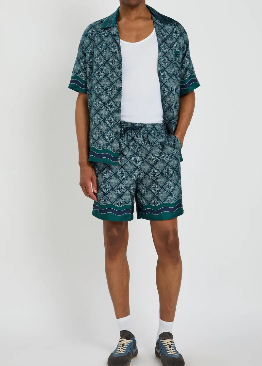 Radiating logo-monogram silk shorts