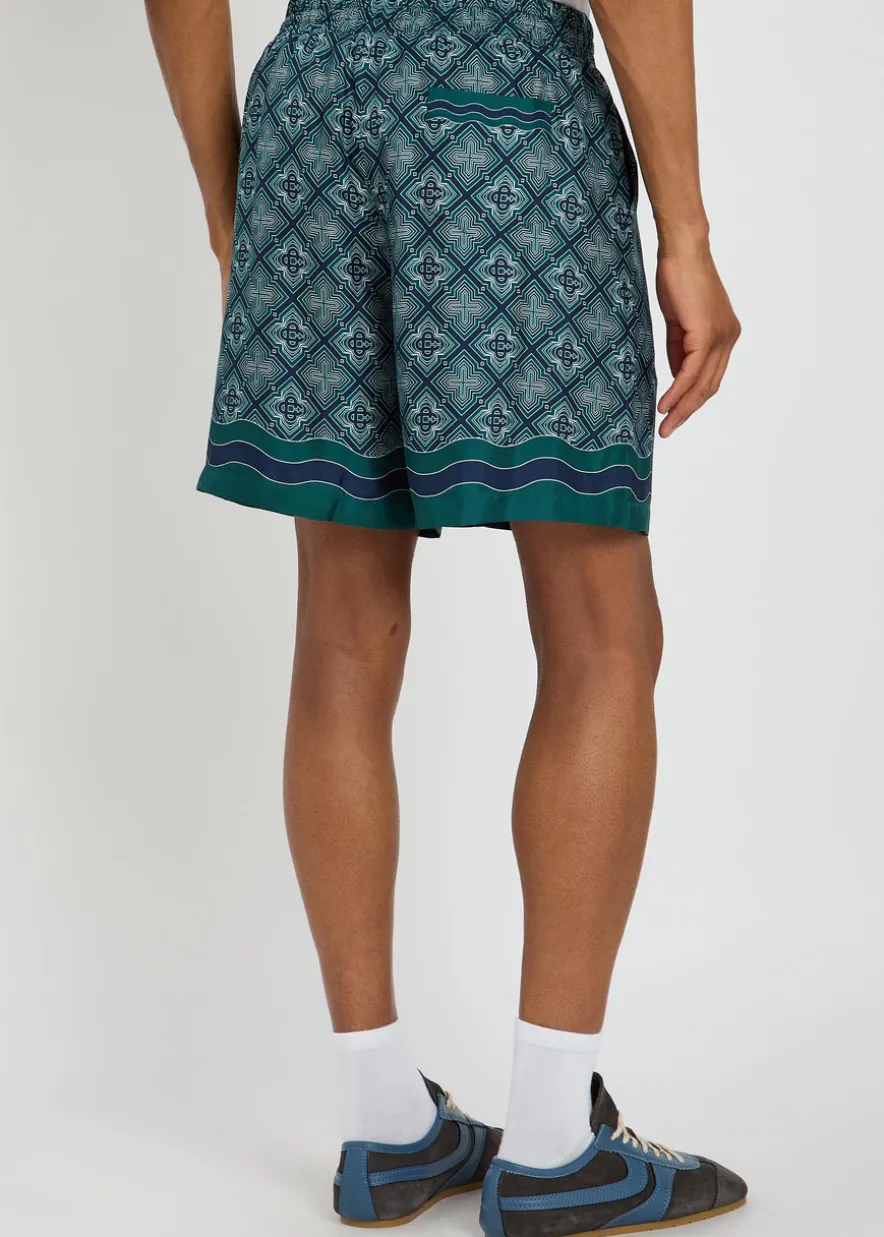 Radiating logo-monogram silk shorts