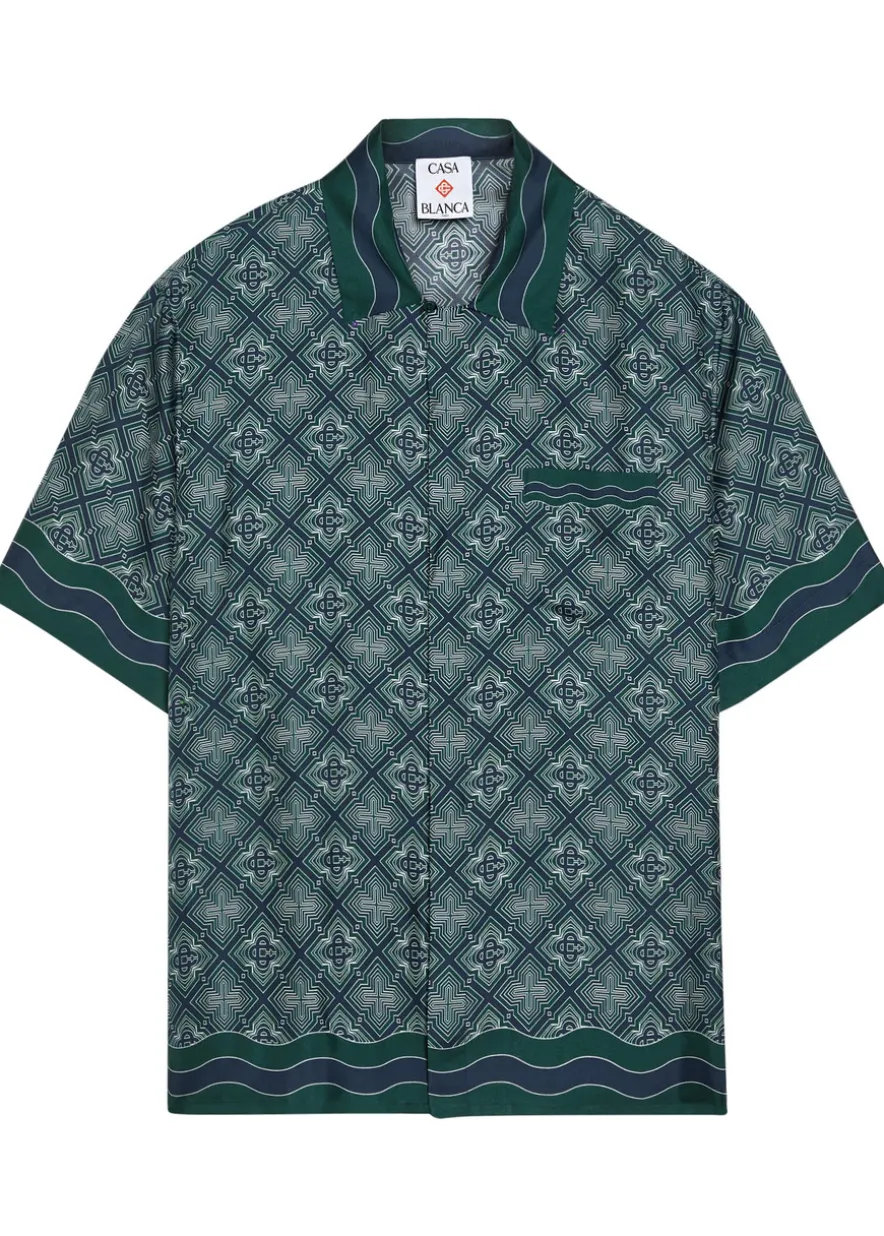 Radiating logo-monogram silk shirt