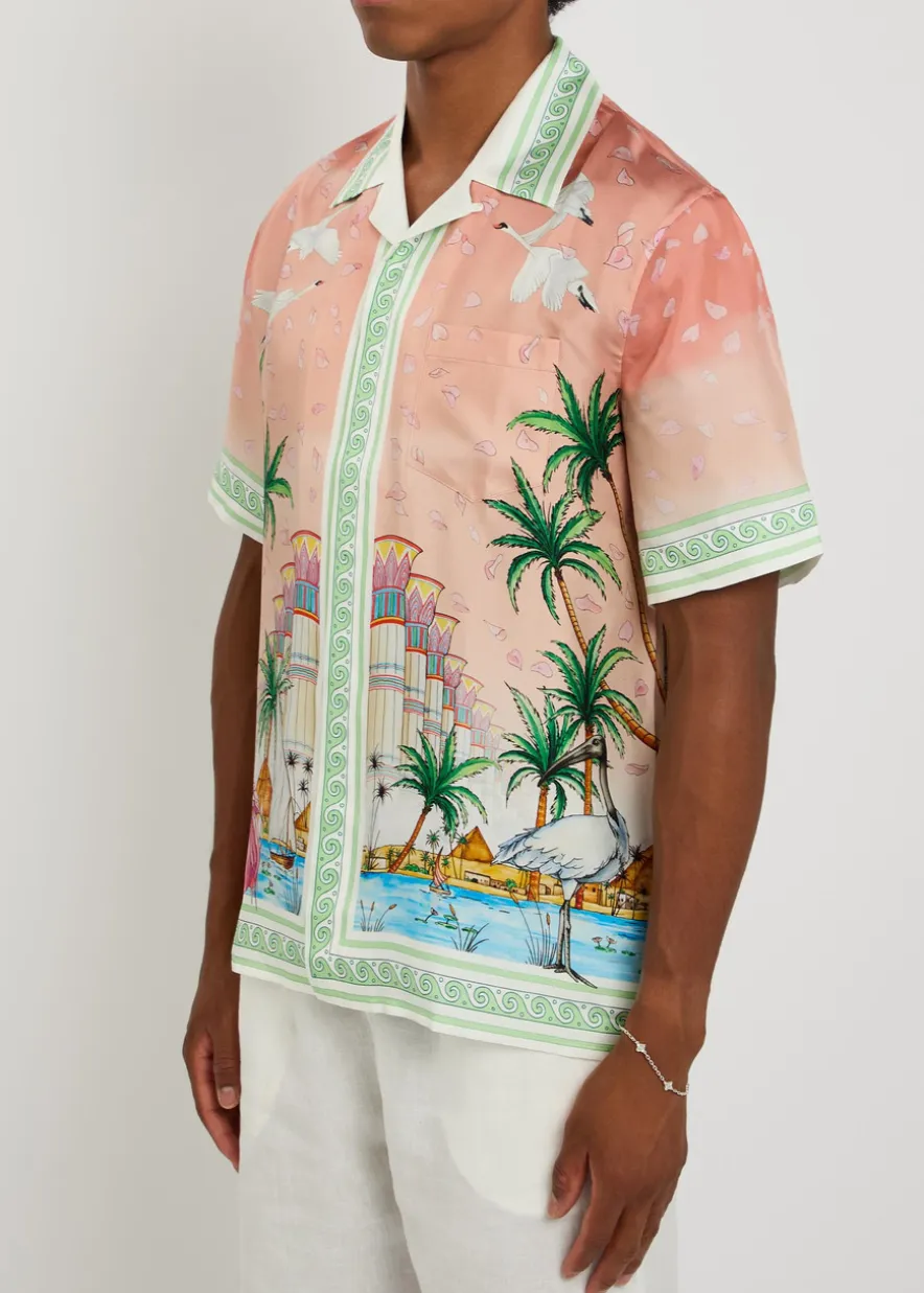 Radiating logo-monogram silk shirt