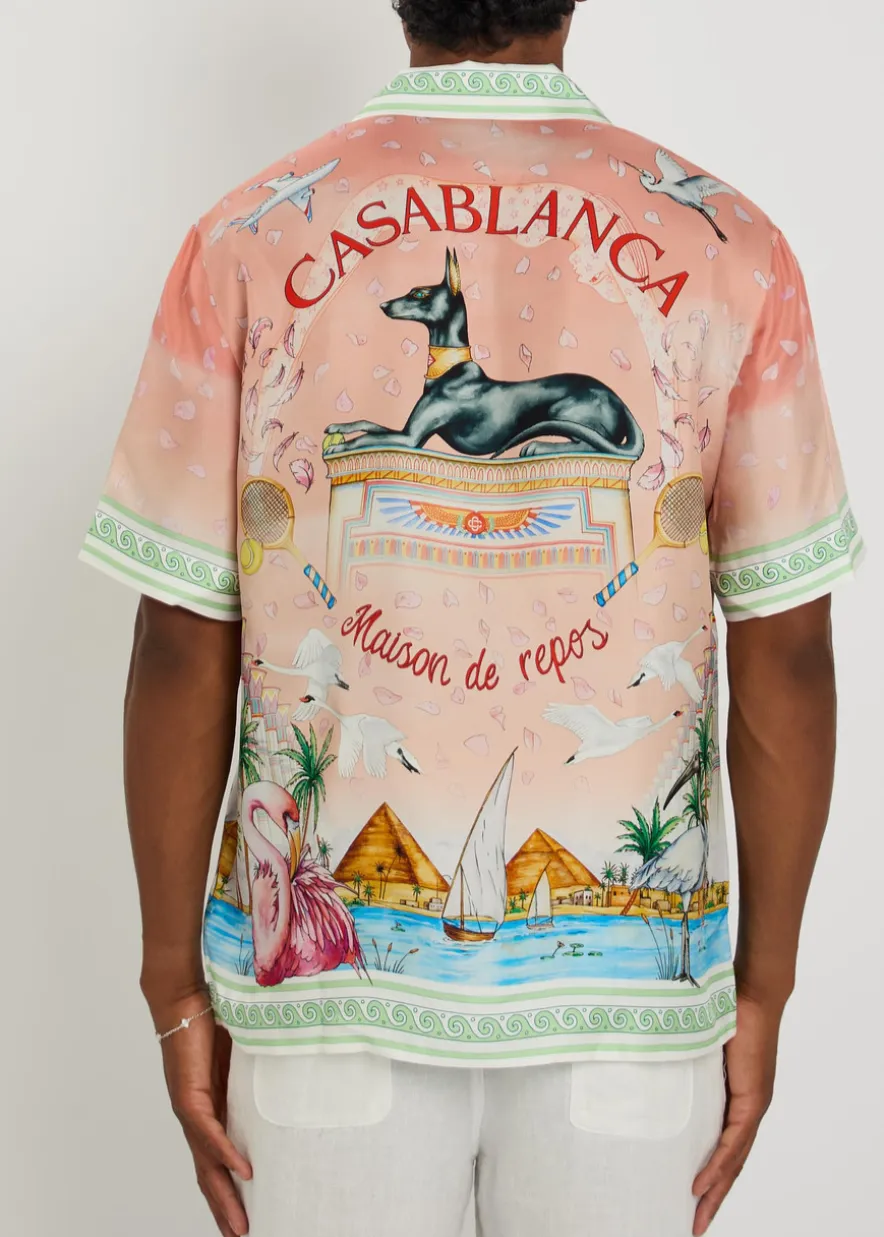 Radiating logo-monogram silk shirt