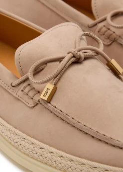 Raffia-trim suede loafers