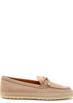 Raffia-trim suede loafers