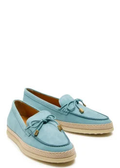 Raffia-trim suede loafers