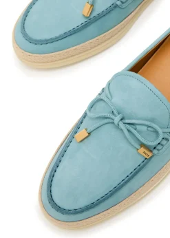 Raffia-trim suede loafers