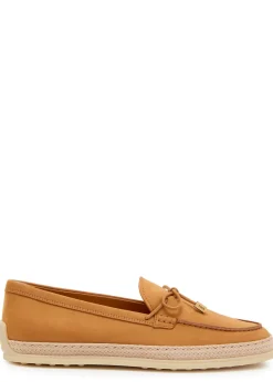 Raffia-trim suede loafers