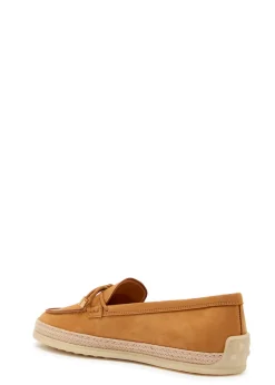 Raffia-trim suede loafers