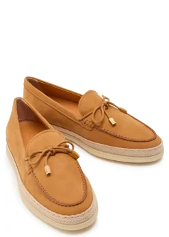 Raffia-trim suede loafers
