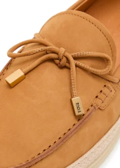 Raffia-trim suede loafers