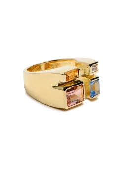 Rainbow Baguette 14kt gold-plated ring
