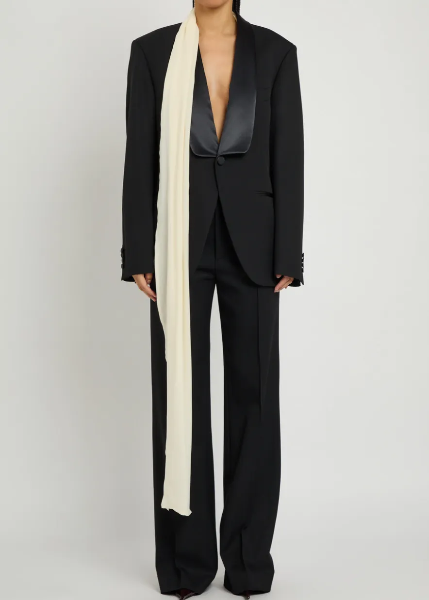 Rania scarf-effect wool and silk-blend jacket