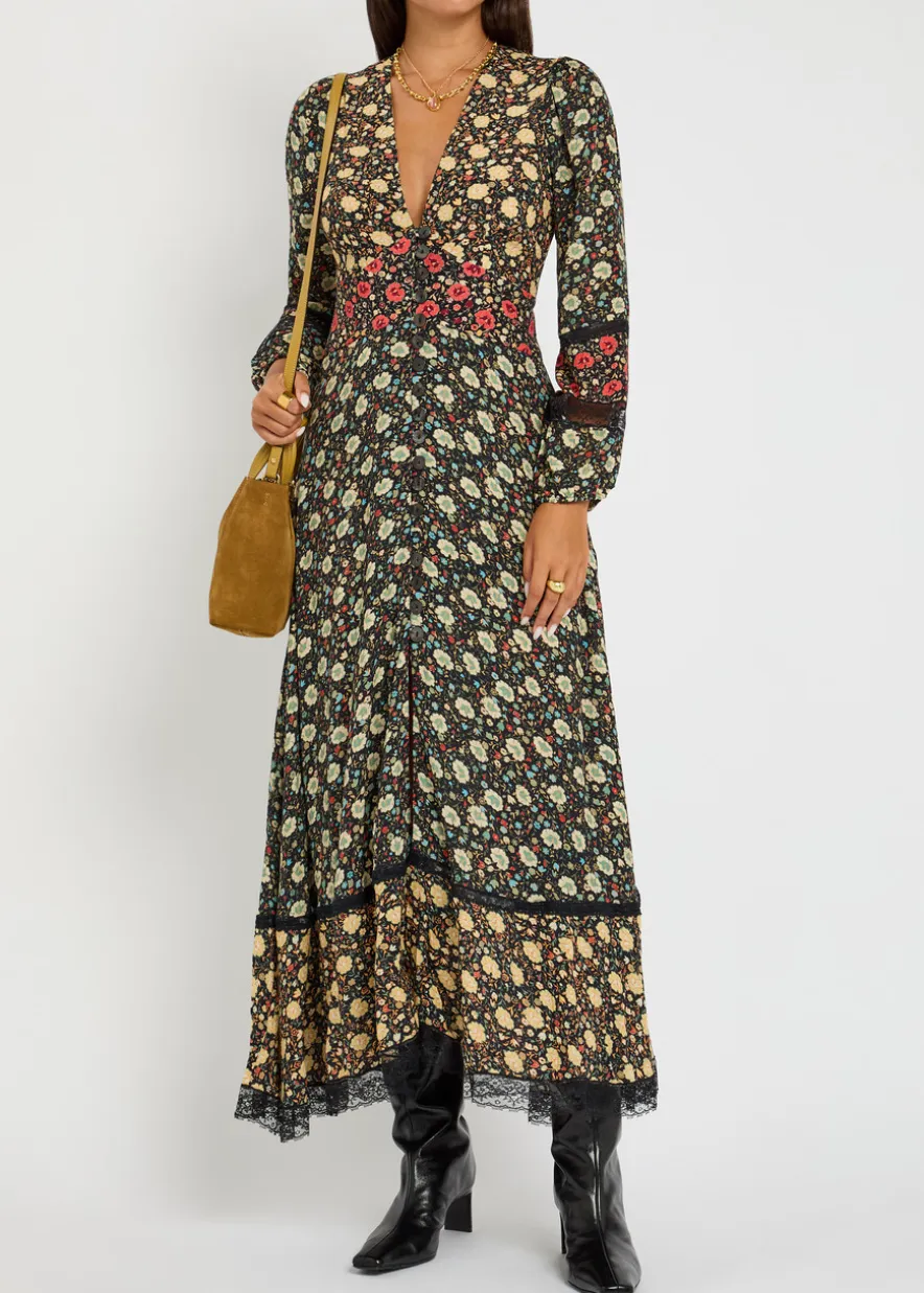 Raven floral-print crepe de chine maxi dress