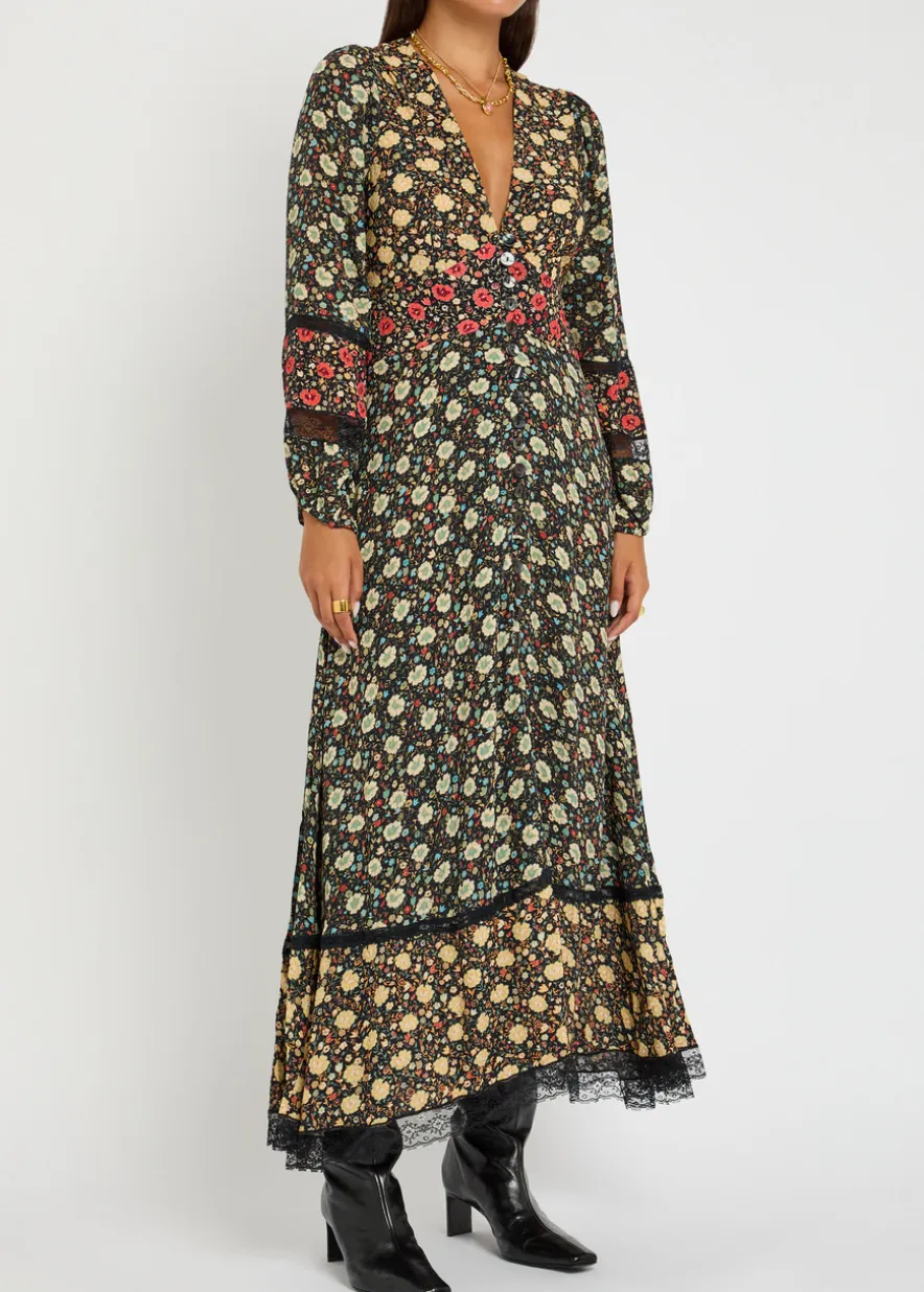 Raven floral-print crepe de chine maxi dress