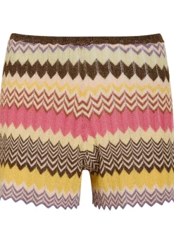 Raya chevron pointelle metallic-knit shorts