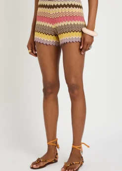 Raya chevron pointelle metallic-knit shorts
