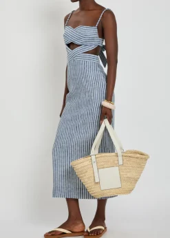 Recuerdos striped cut-out woven midi dress