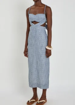 Recuerdos striped cut-out woven midi dress