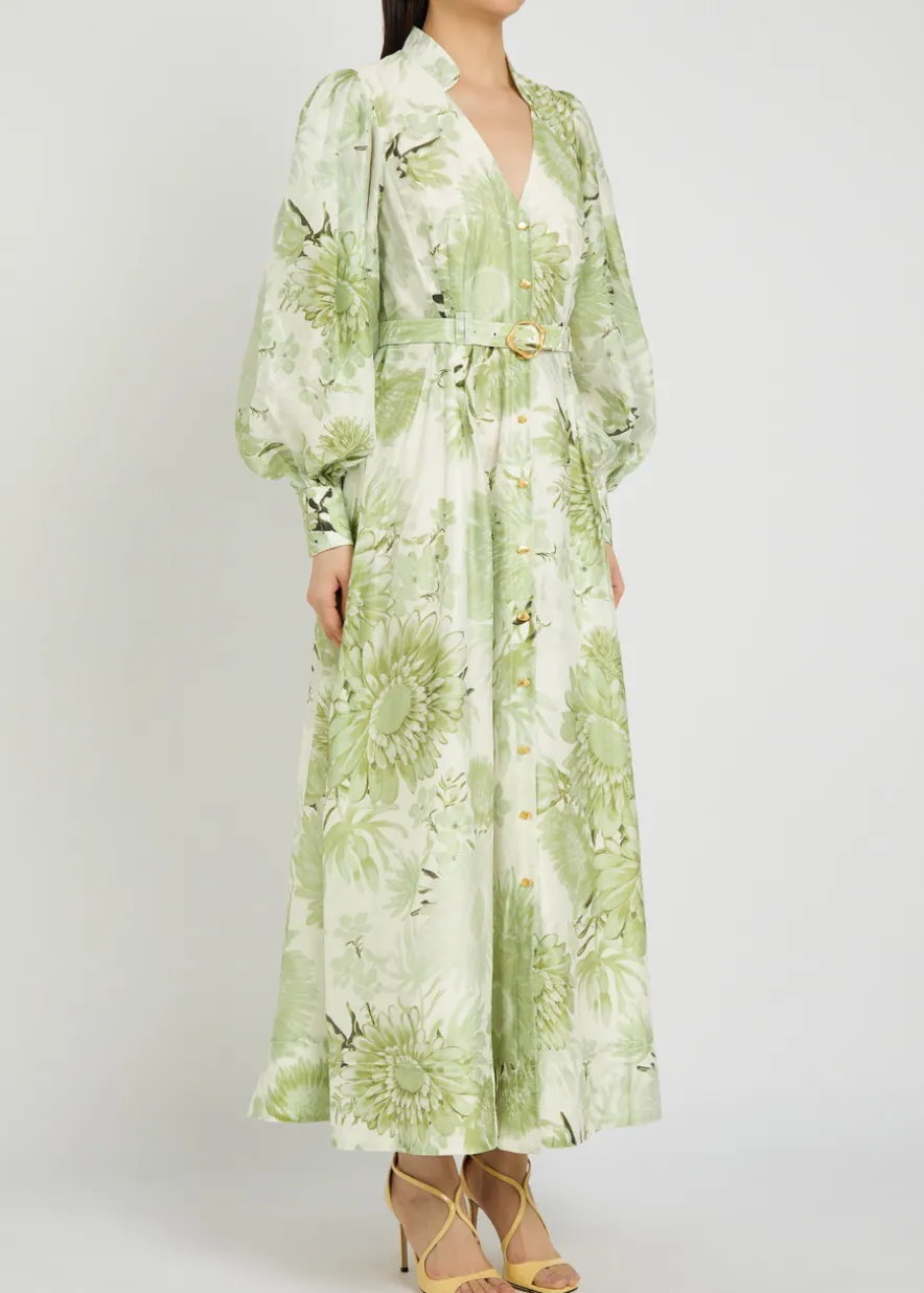 Reflector floral-print woven midi shirt dress
