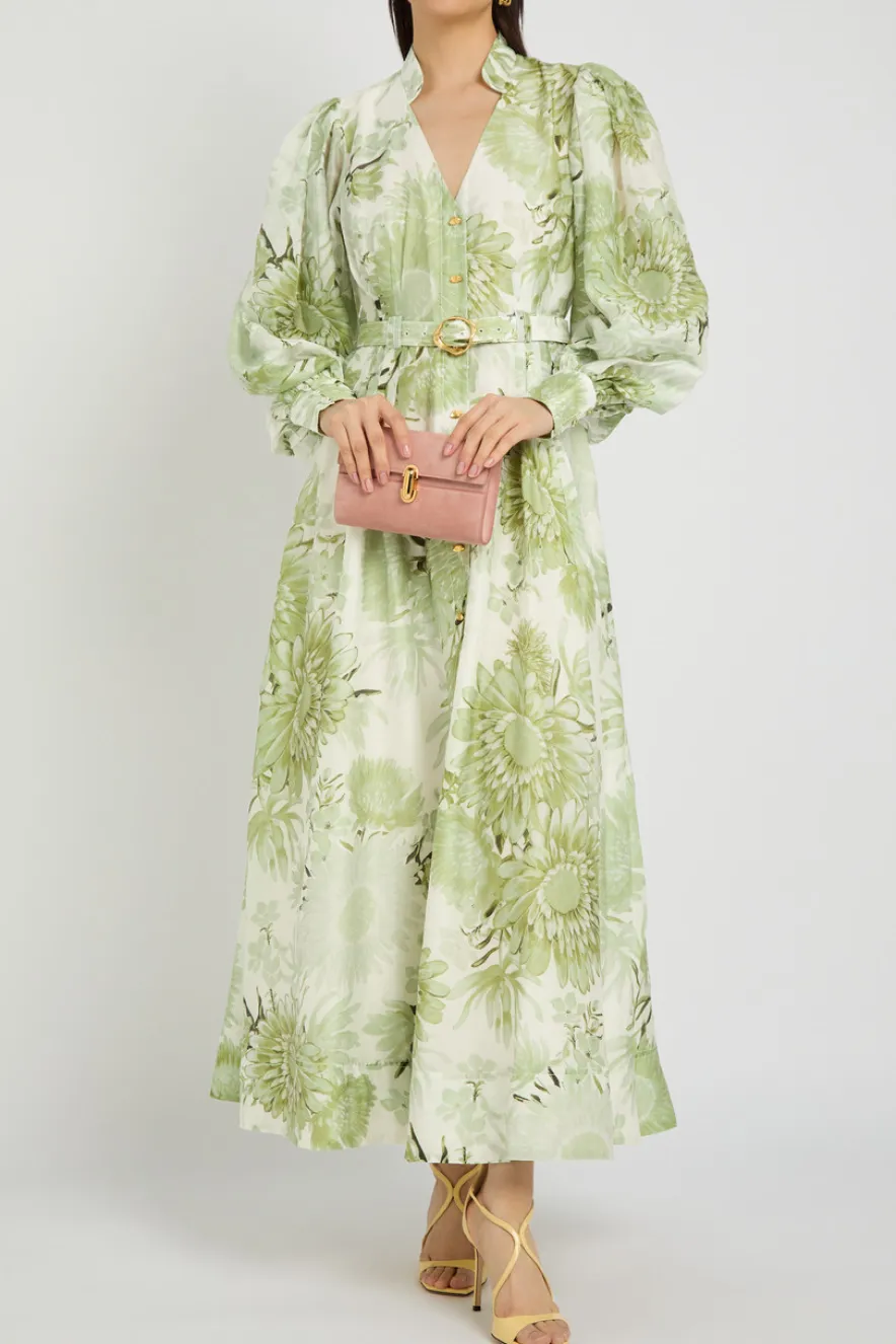 Reflector floral-print woven midi shirt dress