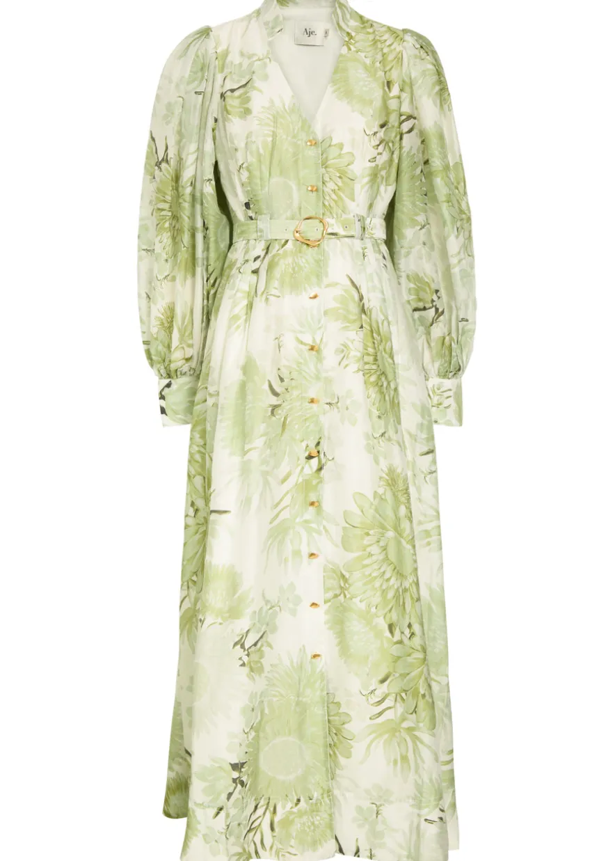 Reflector floral-print woven midi shirt dress