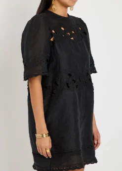 Reldine floral-embroidered ramie mini dress