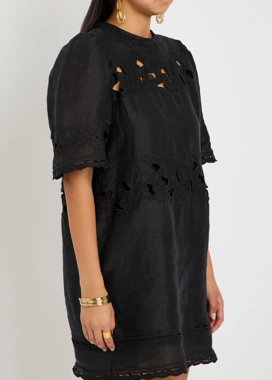 Reldine floral-embroidered ramie mini dress