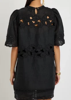 Reldine floral-embroidered ramie mini dress