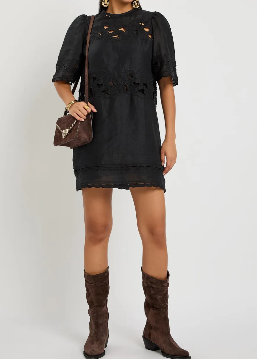Reldine floral-embroidered ramie mini dress