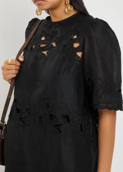 Reldine floral-embroidered ramie mini dress