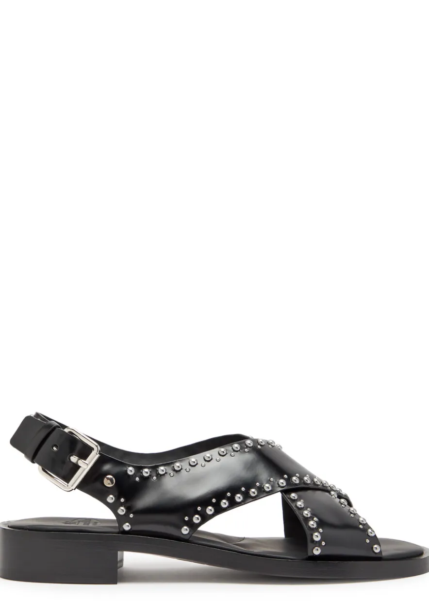 Remi stud-embellished glossed leather sandals