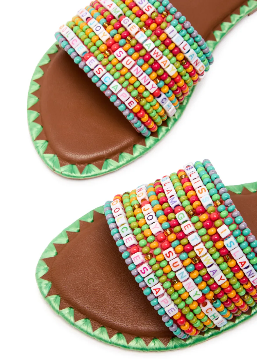 Resort beaded leather sliders