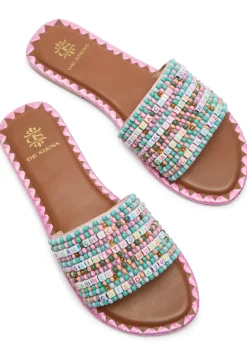 Resort beaded leather sliders