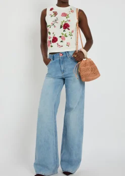 Reva floral-embroidered knit top