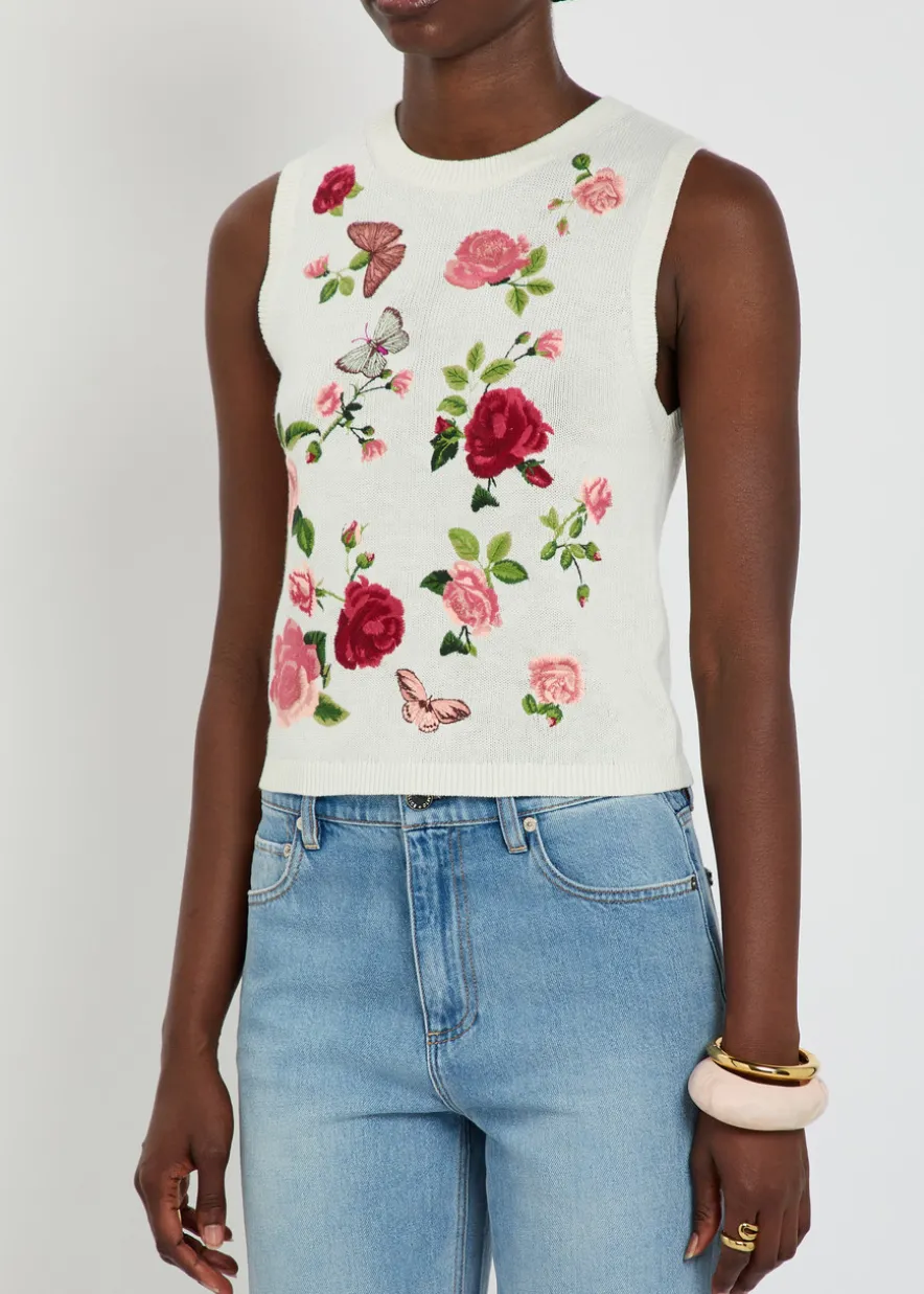 Reva floral-embroidered knit top