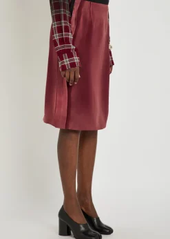 Reverse-effect satin midi skirt